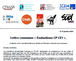 Un large mouvement contre les évaluations CP – CE1