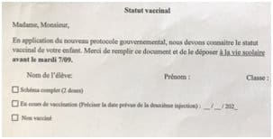 Vaccination : La FCPE dénonce des demandes illégales dans les établissements scolaires